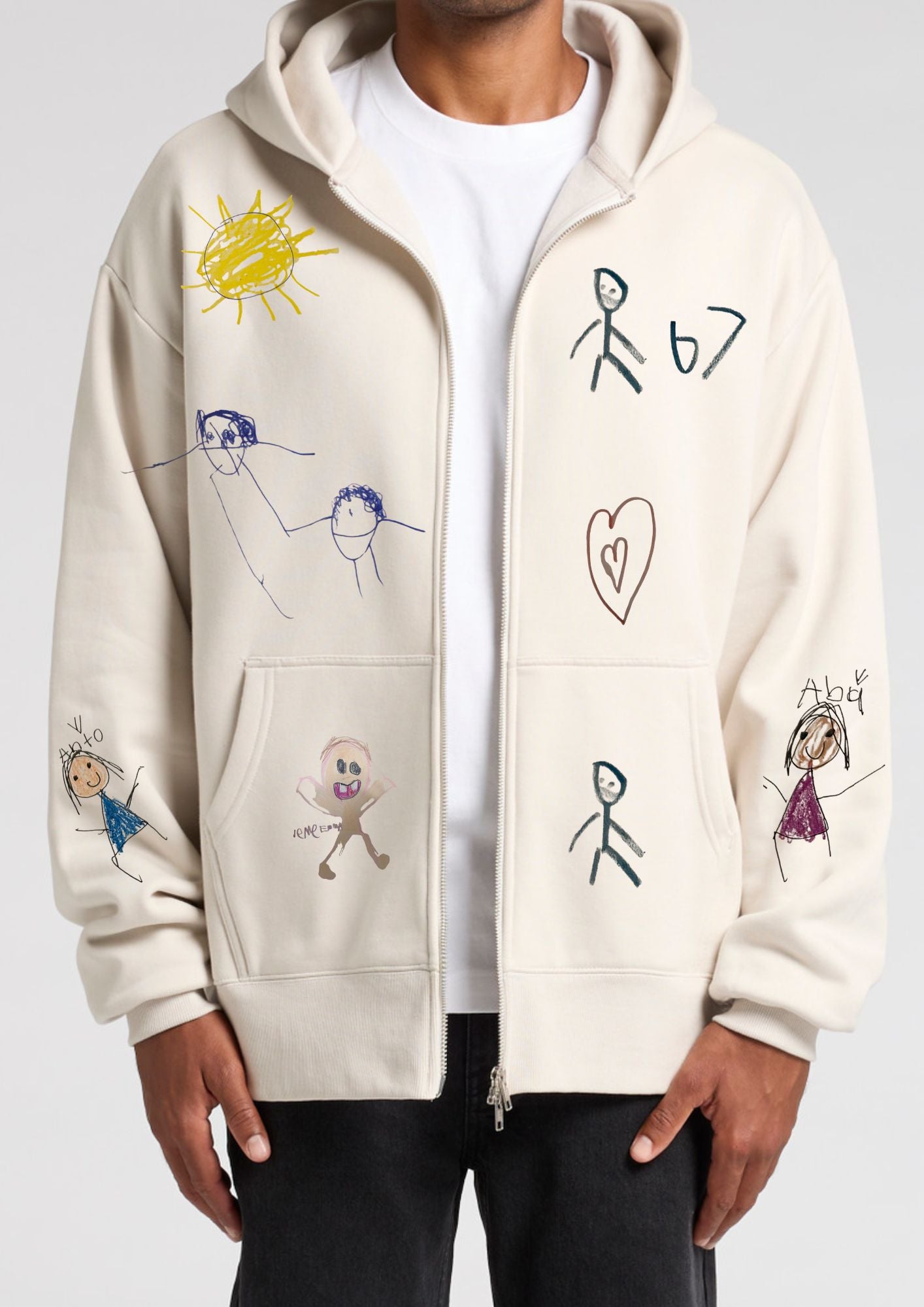 Always Dopamine Full Zip Hoodie (Male size & Fit) with custom kids' art embroidery