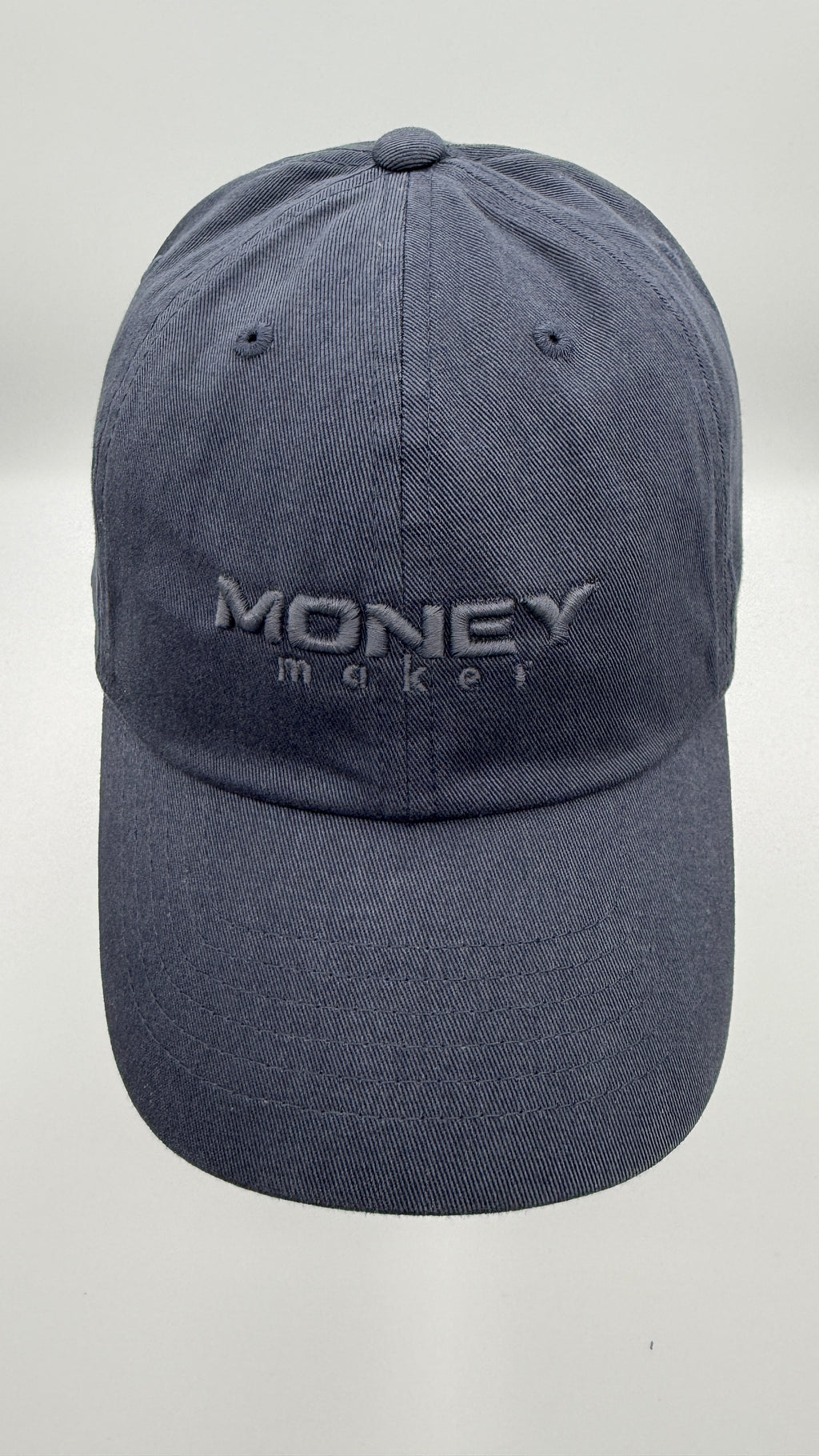 Gray cap with 'MONEY MAKER' text  embroidered 