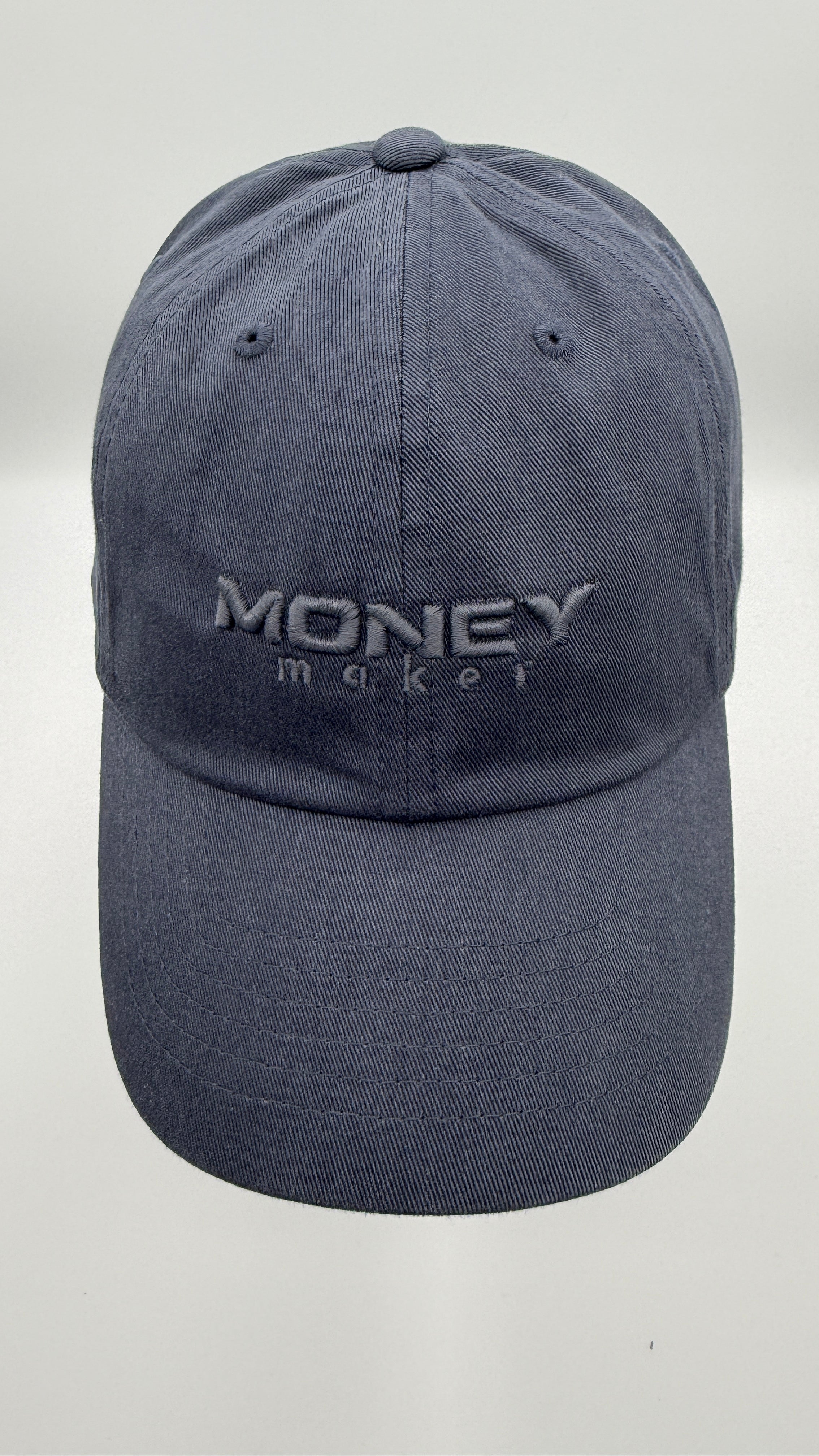 Gray cap with 'MONEY MAKER' text  embroidered 