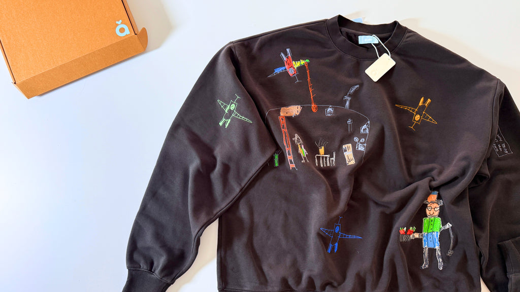 Men's Sweatshirt customized with kids' art embroidery